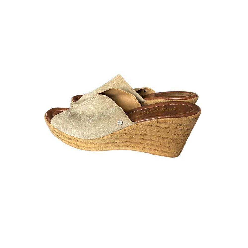 Mila Paoli women’s tan suede, genuine leather made in Italy wedge slides size 7